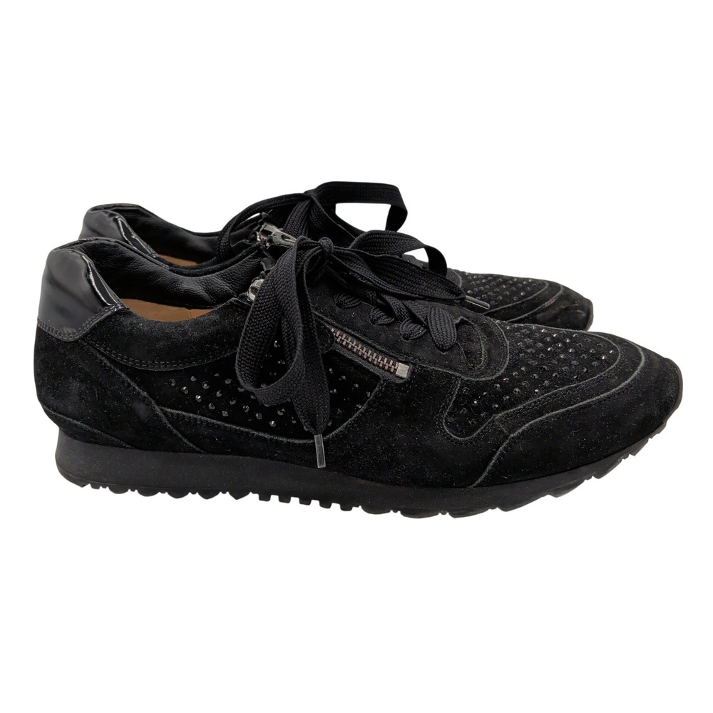 Hassia Barcelona Black Suede Rhinestone Zip Comfort Sneakers Womens 7.5 UK 5